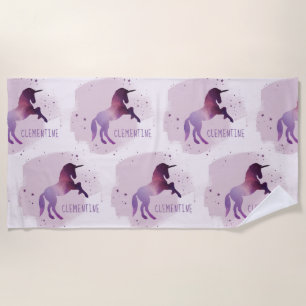 Serviette De Plage Galaxie magique rose et violet unicorne