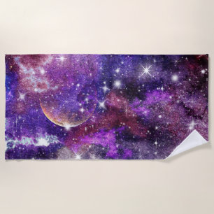 Serviette De Plage Galaxie violette Voie lactée avec planète