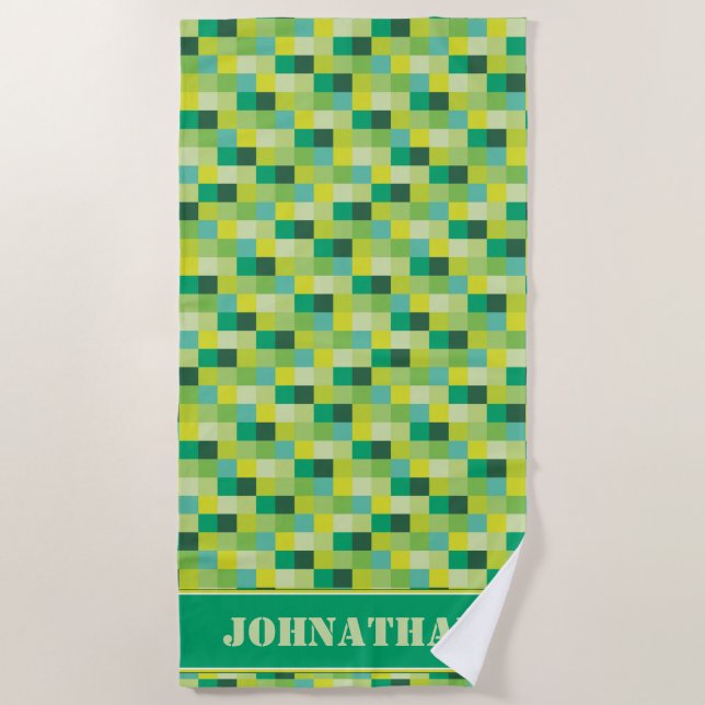 Serviette De Plage Gamer vert de motif de Pixelated | personnalisé (Devant)