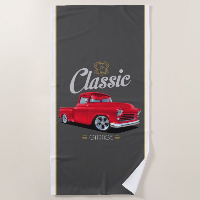 Serviette De Plage Garage Chevy 1956 classique rouge (Devant)