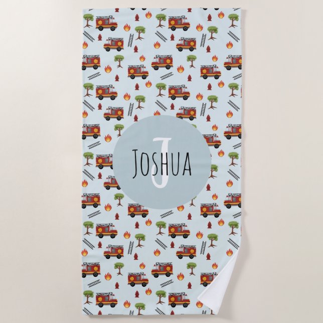 Serviette De Plage Garçons Cute Blue Feu Motif Camion Enfants (Devant)