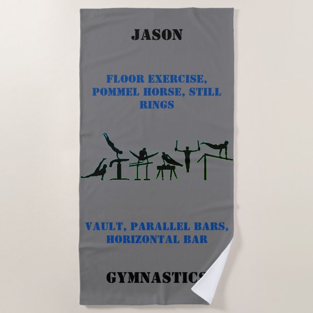 Serviette De Plage Garçons Gymnastique Beach Towque avec son nom (Devant)