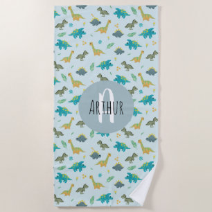 Serviette De Plage Garçons mignonette Moderne Bleu Dinosaure Motif En