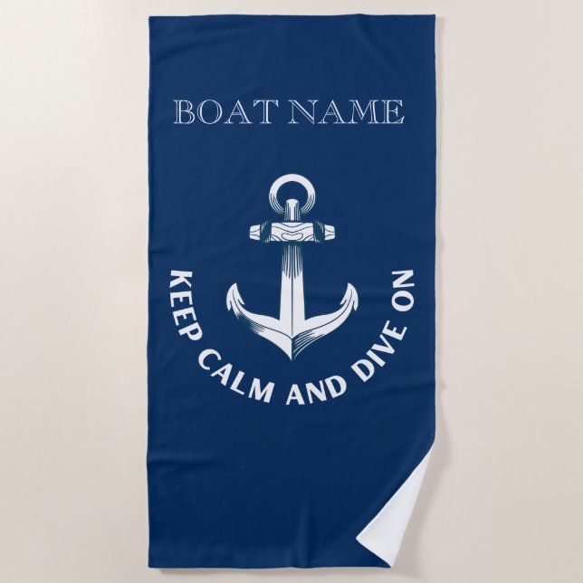 Serviette De Plage Gardez Le Calme Et Plongez Sur, Ancre Bleu Marine (Devant)