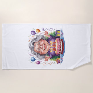 Serviette De Plage Gâteau d'anniversaire d'une vieille dame excitée A