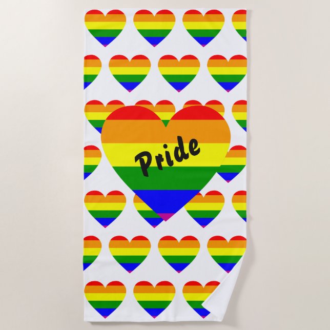 Serviette De Plage Gay pride Arc-en-ciel - Coeur (Devant)