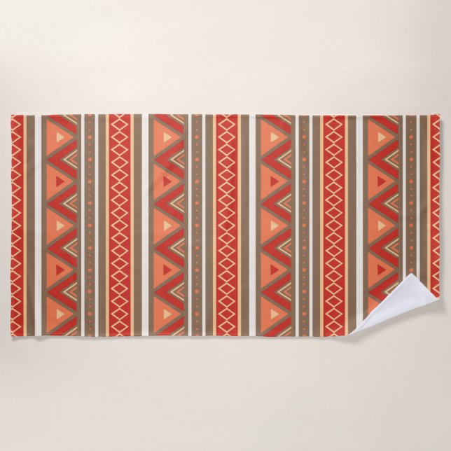 Serviette De Plage Géométrique, Taupe et Orange du Sud-Ouest moderne (Devant)