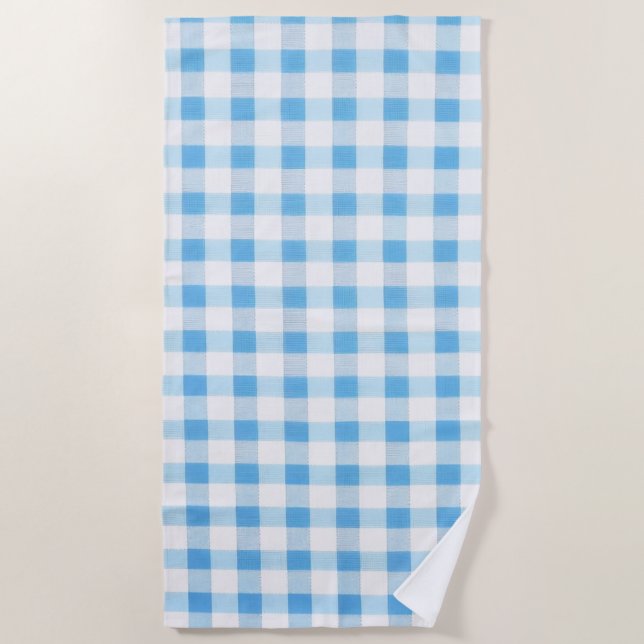 Serviette De Plage Gingham Bleu Bébé (Devant)