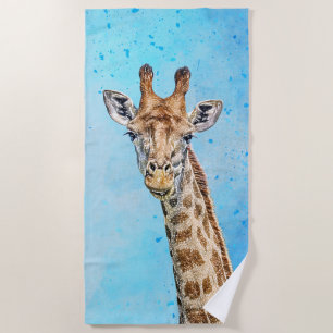 Serviette De Plage Giraffe curieuse avec Ciel de Confetti Bleu