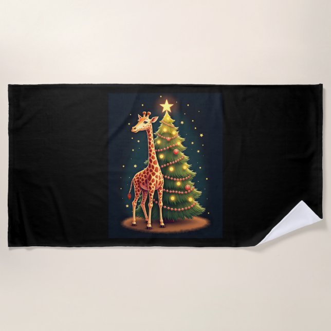 Serviette De Plage Giraffe de Noël Topper arbre officiel Funny Tall (Devant)