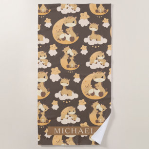 Serviette De Plage Giraffe lunaire sur nuages Motif Nom personnalisé