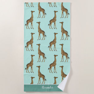 Serviette De Plage Giraffes africaines Turquoises et Brown