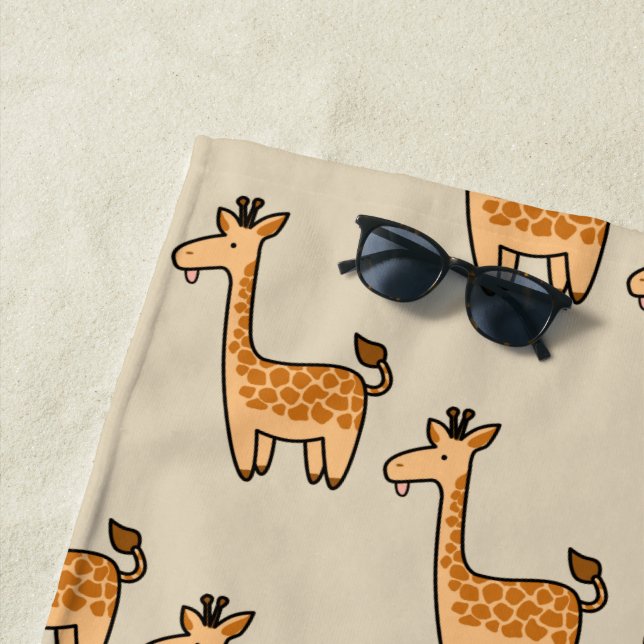Serviette De Plage Giraffes de caricatures amusantes avec initiales (En situation)
