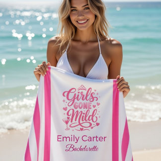 Serviette De Plage Girls Gone Mild Pink Striped Bachelorette