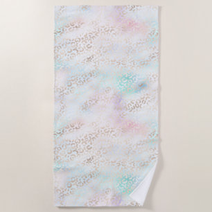 Serviette De Plage Girly Aqua Blush Empreinte de léopard or rose