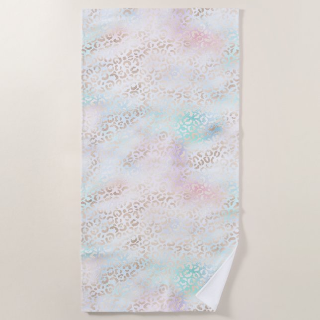 Serviette De Plage Girly Aqua Blush Empreinte de léopard or rose (Devant)