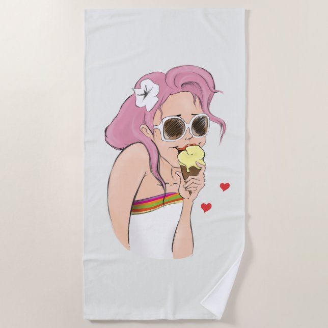 Serviette De Plage Glace d'été de fille d'illustration de mode de (Devant)