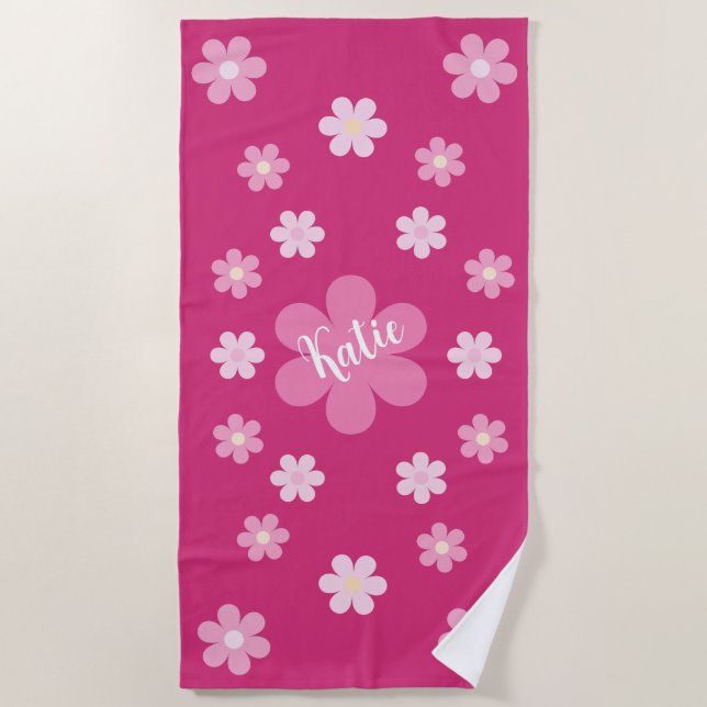 Serviette De Plage Glam à fleurs roses (Devant)