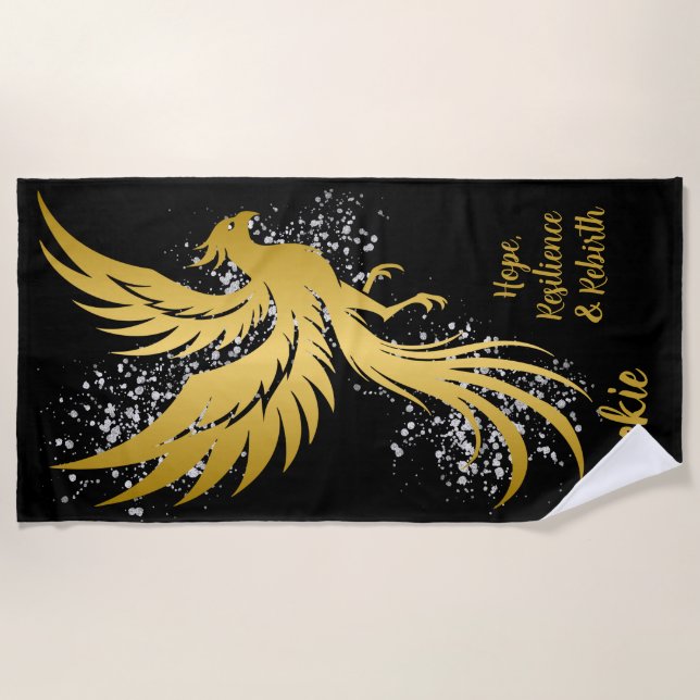 Serviette De Plage Glam Gold Phoenix Silver Parties scintillant Monog (Devant)