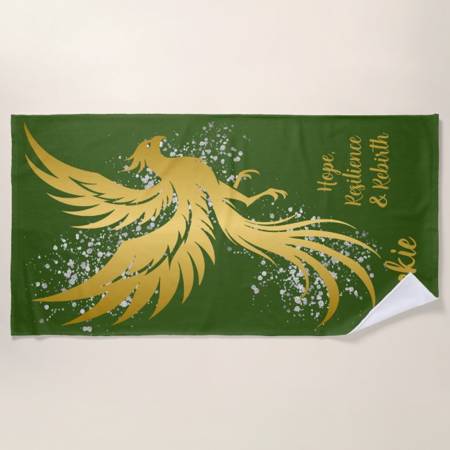 Serviette De Plage Glam Gold Phoenix Silver Parties scintillant Monog (Devant)