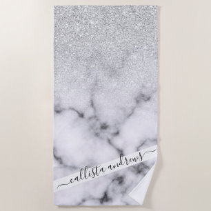 Serviette De Plage Glamorous Silver White Glitter Marble Gradient