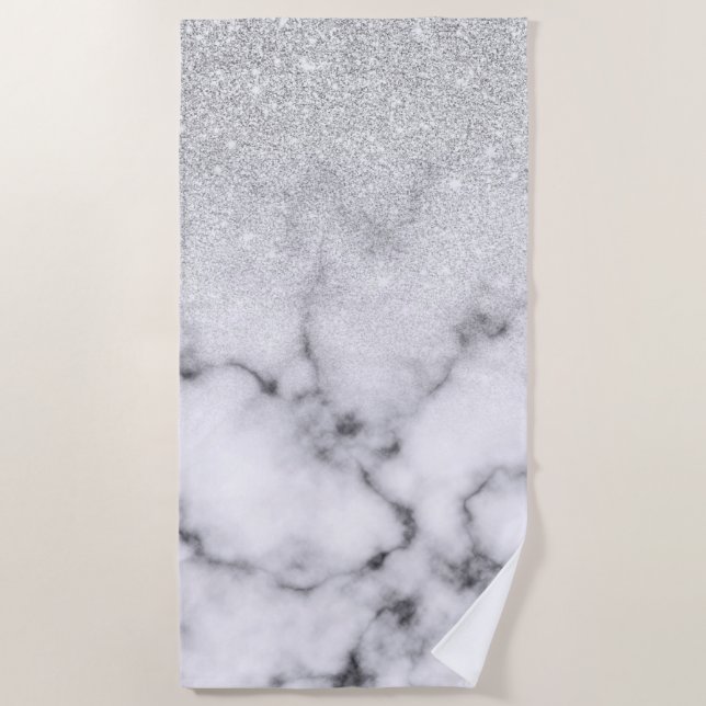 Serviette De Plage Glamorous Silver White Glitter Marble Gradient (Devant)
