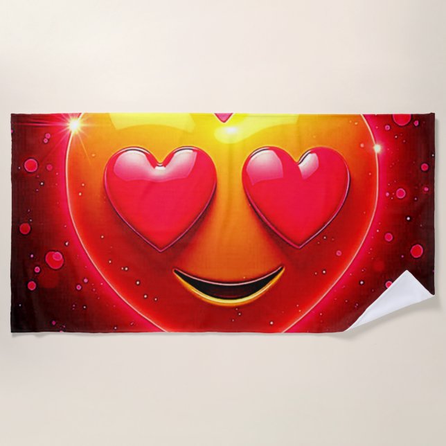 Serviette De Plage Glowing Heart Eyes Emotion (Devant)