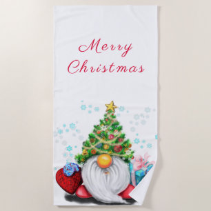 Serviette De Plage Gnome mignonne avec arbre de Noël Casquette et cad