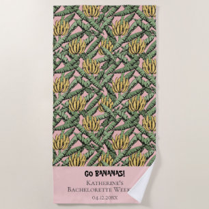 Serviette De Plage Go Bananes bananes roses et Feuilles tropicaux