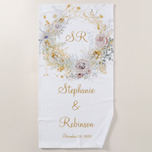 Serviette De Plage Gold Floral Monogramme Mariage Cadeau Plage servie