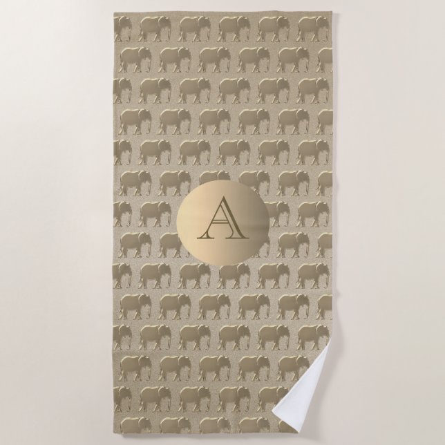Serviette De Plage Gold Foil Elephant Motif Élégant Monogramme (Devant)