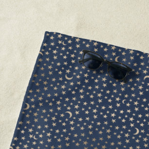 Serviette De Plage Gold Moon et Stars Night Sky