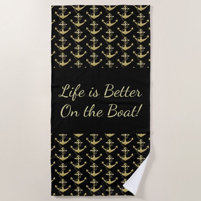 Serviette de plage Gold Nautical Ancre (Devant)