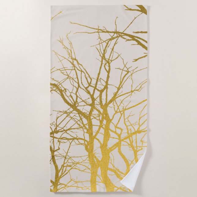 Serviette De Plage Gold Tree Branches Motif Arrière - plan beige (Devant)