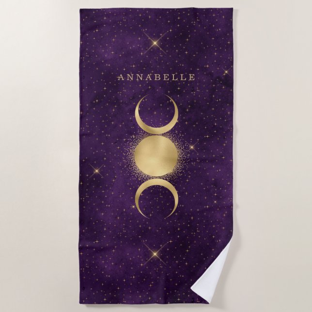 Serviette De Plage Gold Triple Lune violet céleste Personnalisé (Devant)