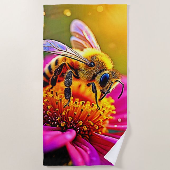 Serviette De Plage Golden Bee Flower Magic Design (Devant)