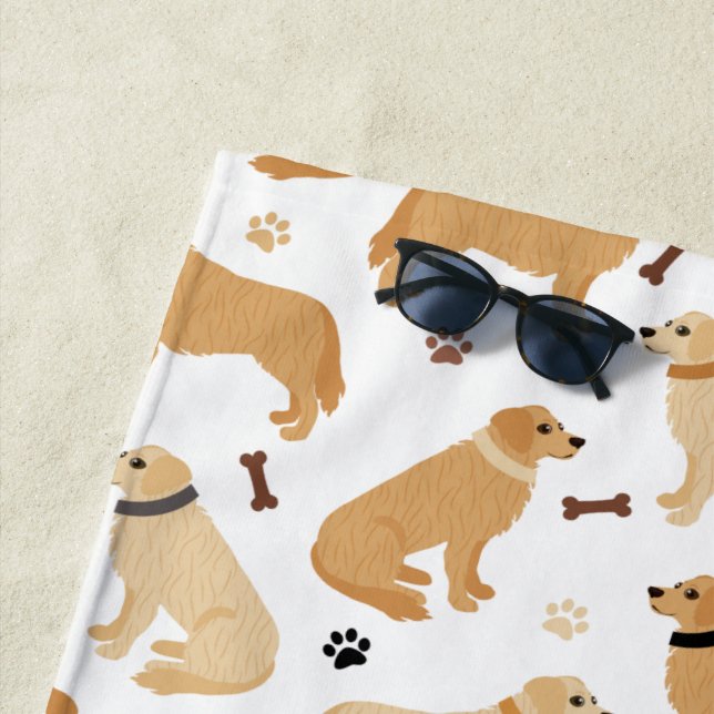 Serviette De Plage Golden Retriever Bones and Paws Beach Towne (En situation)
