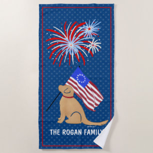 Serviette De Plage Golden Retriever Chien American Flag Beach Towne