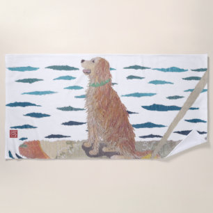 Serviette De Plage Golden retriever, chien de plage, moderne