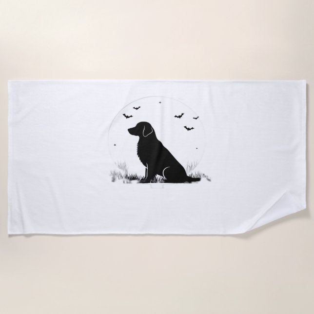 Serviette De Plage Golden Retriever Chien - Halloween Moon Silhouette (Devant)