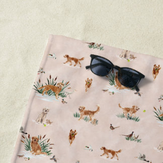 Serviette De Plage GOLDEN RETRIEVER TOILE Rouge tendre