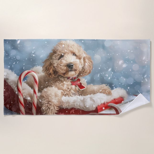 Serviette De Plage Goldendoodle Chien Festif de Noël (Devant)