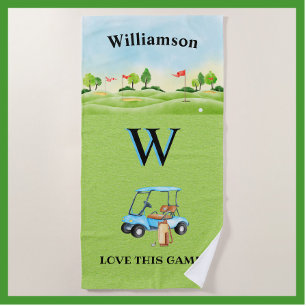 Serviette De Plage Golf Amusement Parcours Panier Nom Monogramme