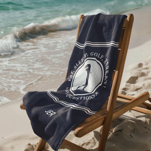 Serviette De Plage Golf Monogram Golfer Modern Sports Pro Blue Cute (Golf Monogram Golfer Modern Sports Pro Blue Cute Beach Towel)