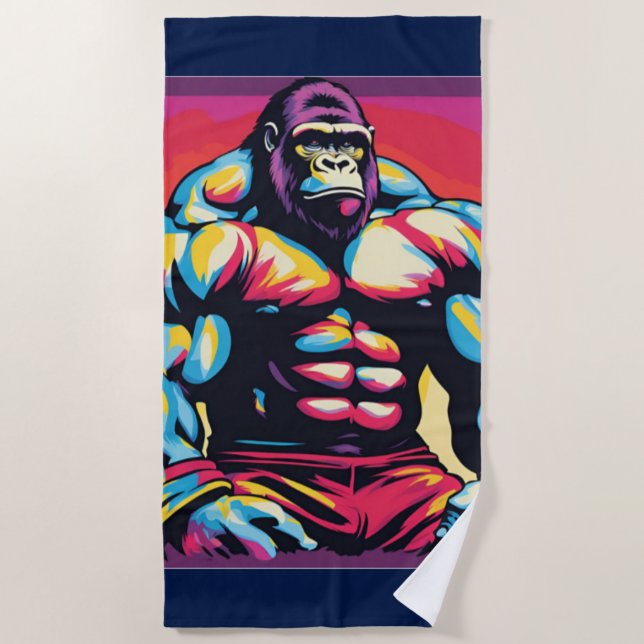 Serviette De Plage Gorilla Bodybuilder Lifter Pop Art Dessin (Devant)