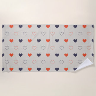 Serviette De Plage Grand - Cœurs charmants / crème orange foncé
