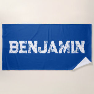 Serviette De Plage Grand nom en blanc sur bleu foncé