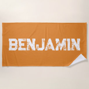 Serviette De Plage Grand nom en blanc sur Rich Mocha Plage Brown prof