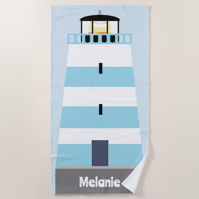 Serviette De Plage Grand phare bleu et blanc Personnalisé (Devant)