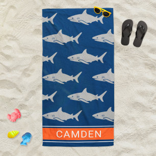 Serviette De Plage Grand requins blancs Marine Orange Nom personnalis